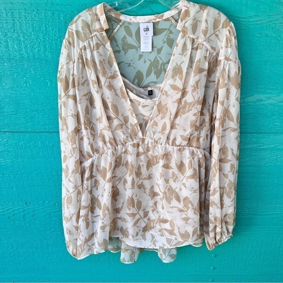 CABI “COUPLET” Y2K PEASANT EMPIRE WAIST SHEER 2 PIECE SET TAN CREAM SIZE MEDIUM - Picture 1 of 10